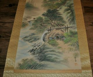 Vintage Chinese Watercolor Landscape Wall Hanging Scroll Painting 4