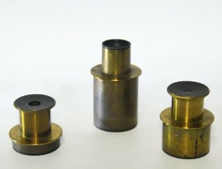 Three Antique Brass Microscope Oculars Ø 35 Mm,  To Fit Smith & Beck Etc.