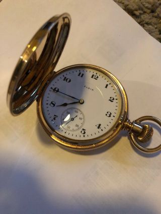 14k Solid Gold Pocket Watch 1920’s Elgin Fancy Hunter 17 Jewels