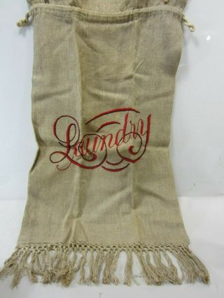 Vintage Linen Embroidered " Laundry " Bag With Drawstring