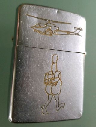 Vietnam Zippo Lighter MACV Middle Finger Huey Cobra Double Sd Engraved Brass War 10