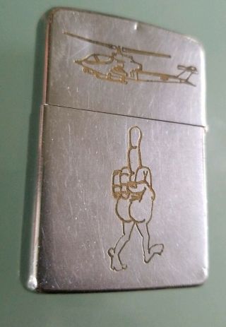 Vietnam Zippo Lighter MACV Middle Finger Huey Cobra Double Sd Engraved Brass War 2