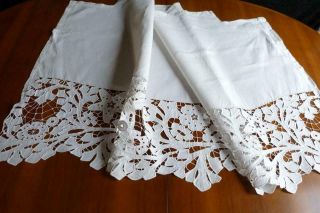 For Schrods Only Gorgeous French 19thc Linen Handmade Richelieu Altar Cloth B