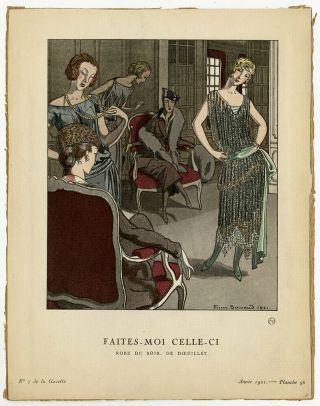 1921 Art Deco Vintage Pochoir Flapper Shimmy Gowns Fashion Gazette Du Bon Ton