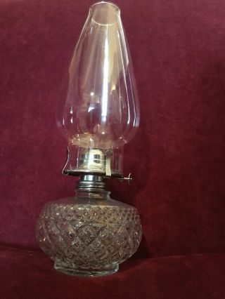 Vintage Lamplight Farms Hobnob Clear Glass Oil Lamp Chrome Burner Glass Chimney