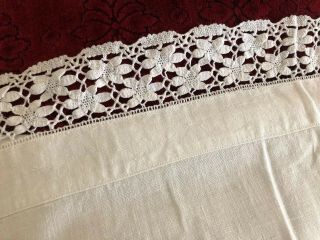 Antique Vintage White Linen And Lace Sheet Double Bed 250cmx 190cm