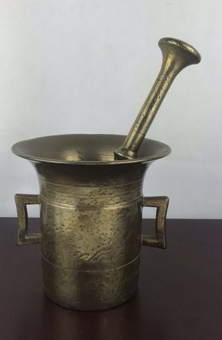 Wonderful Antique Heavy Brass Apothecary Mortar And Pestle 5.  2 Lbs / 5” Tall