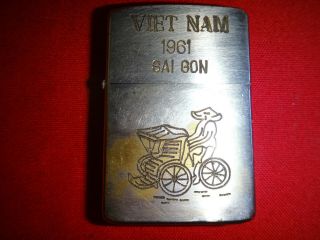 Vietnam War 1961 Zippo Lighter " Vietnam 1961 Saigon " Tricycle Xich Lo And Driver