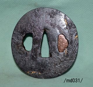 Tsuba For Samurai Katana,  Inlay,  Narcissus,  Edo,  Iron/md031/