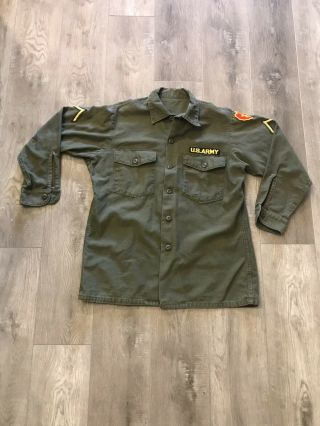 Vintage Vietnam Og - 107 Sateen Army Green Field Utility Cotton Shirt