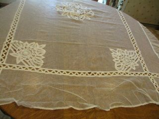Antique Handmade White Mesh & Battenburg Lace BED COVER and PILLOW COVER 3