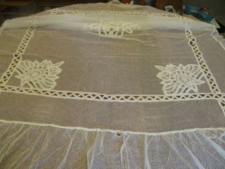 Antique Handmade White Mesh & Battenburg Lace BED COVER and PILLOW COVER 4