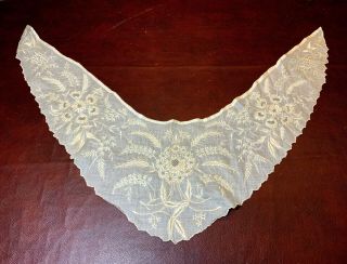 Antique 19th C Victorian Lace Collar Lappet Handmade Flower Design