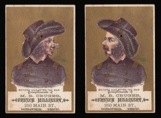 1882 Mechanical Civil War Soldier - Comic Victorian Trade Card W/moving Hat