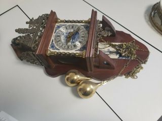 Old Dutch Holland Delfs Blue Tile Clock,  Huge 24 " Tall,  Solid Wood N Brass,