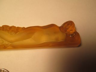 Vintage Art Deco Glass Naked Lady Emblem Nude Women Amber Frosted Glass 2