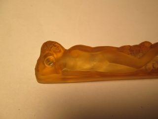 Vintage Art Deco Glass Naked Lady Emblem Nude Women Amber Frosted Glass 4