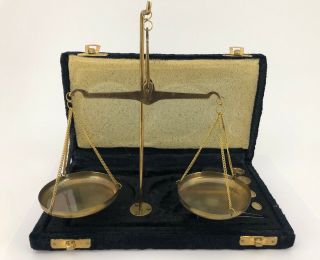 Antique Brass Hanging Balance Scale Made In India 20g Weights Set Apothecary 