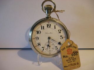 16s 19j Hamilton 996 In A Factory Display Case With Sales Info Tag.  Dial