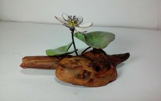 Vintage burl wood and enamel on copper flower sculpture by Listed Norman Brumm 6