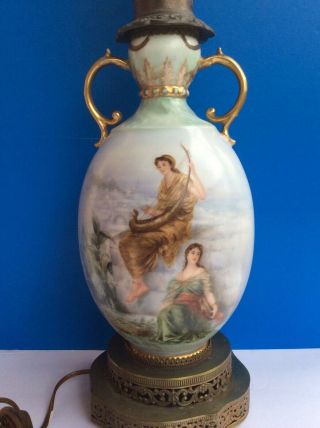 Antique French Limoges Hand Painted Porcelain Vase Lamp,  Marked.