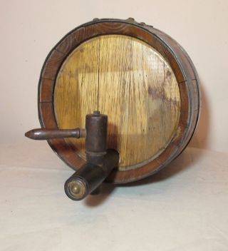 Antique Handmade Wooden Articulated Wine Barrel Wooden Tap Metal Strap Dispenser