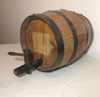 antique handmade wooden articulated wine barrel wooden tap metal strap dispenser 2