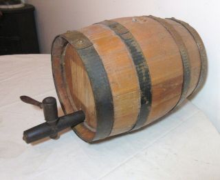 antique handmade wooden articulated wine barrel wooden tap metal strap dispenser 3