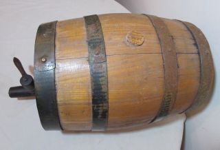antique handmade wooden articulated wine barrel wooden tap metal strap dispenser 4