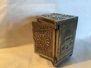 Antique Toy No.  326 White City Time Lock Puzzle Safe Cast Iron Bank 3