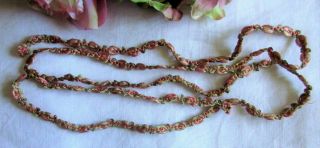 RARE ANTIQUE 1920 OMBRE SILK RIBBONWORK RIBBON TRIM ROSES 43 