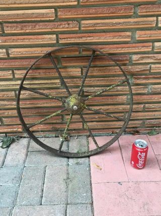 Antique 20 In.  Cast Iron Wheel Old Vintage Farm Tool Primitive Decor