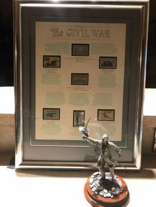 Gen.  Lewis A.  Armistead Csa Pewter Sculpture W/ Framed Stamps Of The Civil War