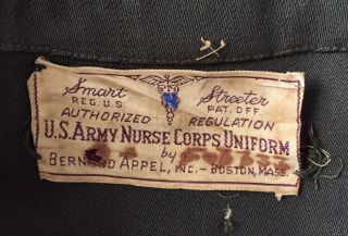 Vintage 1940s US Army Nurse Corps Uniform Dress Dark Olive Drab Pins Cap 40s WW2 2