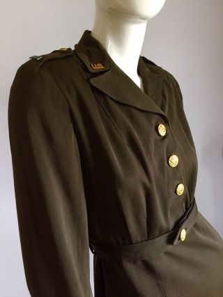Vintage 1940s US Army Nurse Corps Uniform Dress Dark Olive Drab Pins Cap 40s WW2 3