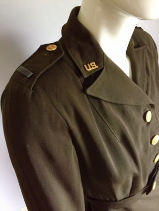 Vintage 1940s US Army Nurse Corps Uniform Dress Dark Olive Drab Pins Cap 40s WW2 4