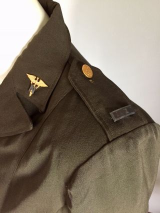 Vintage 1940s US Army Nurse Corps Uniform Dress Dark Olive Drab Pins Cap 40s WW2 5