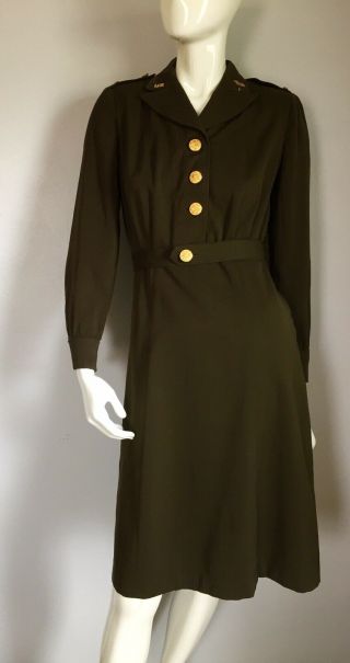 Vintage 1940s US Army Nurse Corps Uniform Dress Dark Olive Drab Pins Cap 40s WW2 7