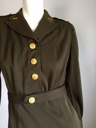 Vintage 1940s US Army Nurse Corps Uniform Dress Dark Olive Drab Pins Cap 40s WW2 8