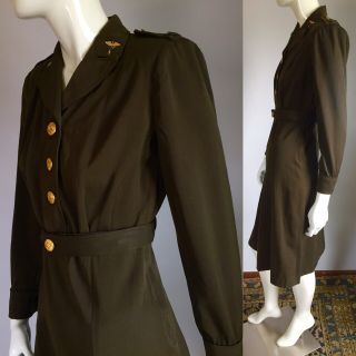 Vintage 1940s US Army Nurse Corps Uniform Dress Dark Olive Drab Pins Cap 40s WW2 9