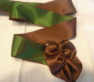 Bolt Vintage French Wired Ribbon - Satin Revers.  Stripe - Green/burg.  1 - 1/2 " - 13,  Yd