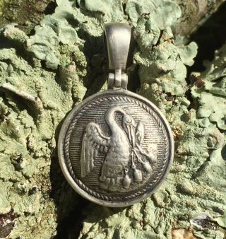 Sterling Silver Confederate Louisiana State Seal Button Civil War Relic Pendant