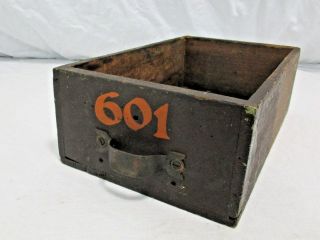 Antique Vtg Wood Drawer 601 Metal Handle Box Postal Crate Old Display Trinkets