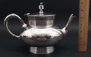 19thc Antique Aesthetic Mead & Robbins Philadelphia Etched Silverplate Teapot