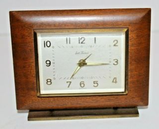Seth Thomas Vintage Alarm Clock Germany Wood Metal Pedestal Wind - Up Unique