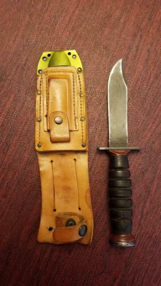 Schrade Walden Pilot Survival Knife 1950s Period With Vietnam War Period Scabbar