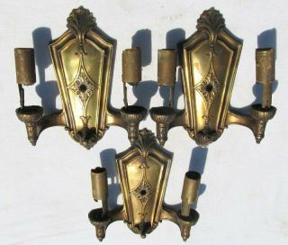 3 Vintage Antique 1920s Cast Metal Brass Clad Wall Sconce Light Lamp To Restore