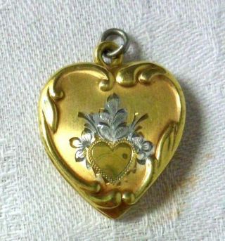 Vintage White Yellow Gold Filled Heart Victorian Picture Locket Sgnd Mb