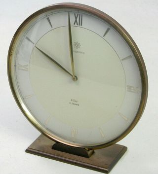 Vintage Art Deco Junghans 8 Day 4j Brass German Shelf Desk Clock