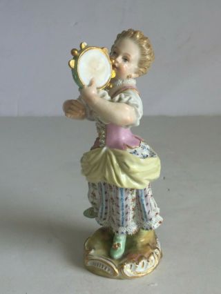 Antique Meissen Porcelain Figure Girl With Tambourine Incised Marks Kaendler